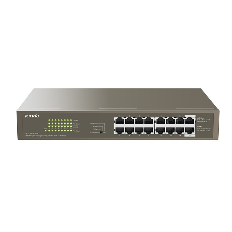 Tenda switch TEG1116P-16-150W-EU, Gigabit Ethernet, PoE