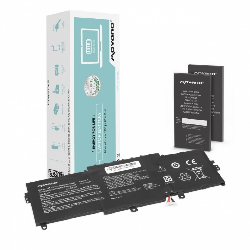 Movano sülearvuti aku C31N1811 for ASUS ZenBook 14 UX433 UX433F UX433FA UX433FN UX433FL - 3400 mAh (39 Wh)