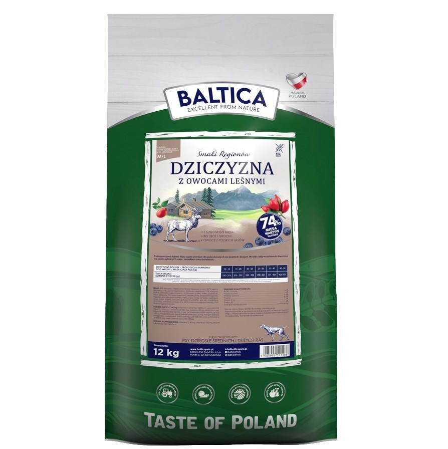 Baltica kuivtoit koerale Flavours of Regions Venison with Forest Fruits Medium and Large Breeds, 12kg