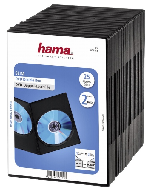 Hama DVD karbid Slim DVD Double Jewel Case must, 25tk (51185)