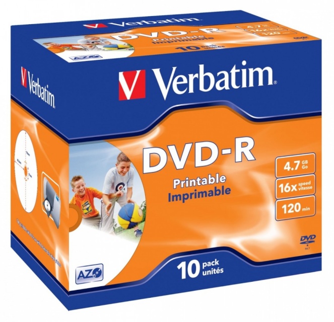Verbatim toorikud DVD-R 16x 4.7GB 10tk Jewel Case Printable 43521