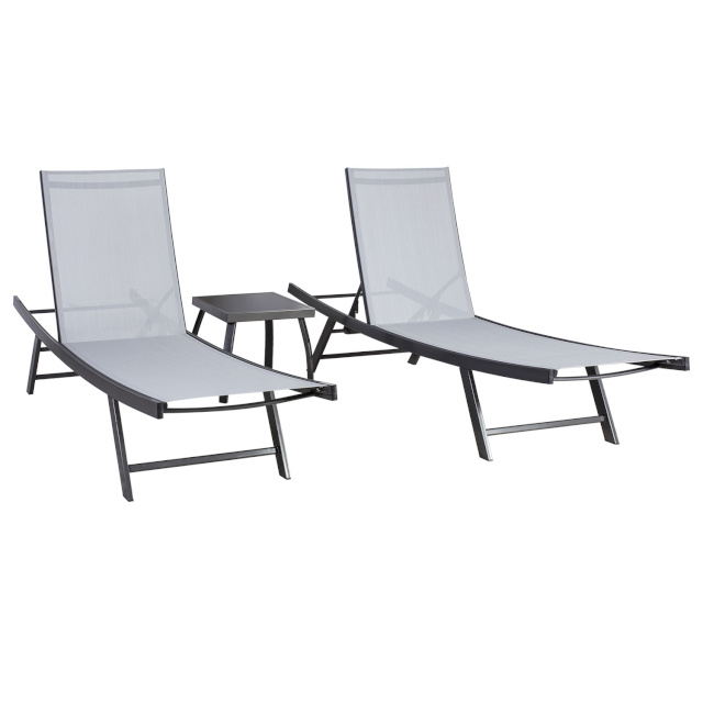 Aiamööbli komplekt ARIO abilaud ja 2 lamamistooli, terasraam, värvus: hall