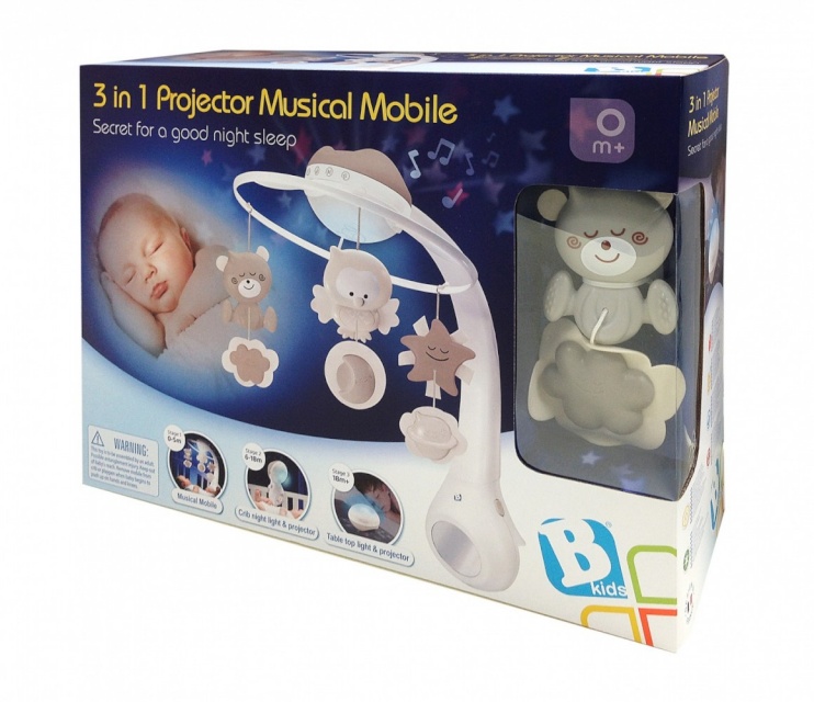 B-kids voodikarussell Infantino 3in1 Projector Musical Mobile, beež