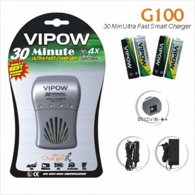 Vipow akulaadija G100 + 4x 2500mAh AA