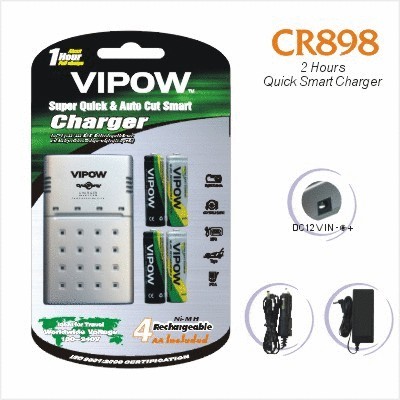 Vipow akulaadija CR-898 + 4x 2500mAh AA + 12V