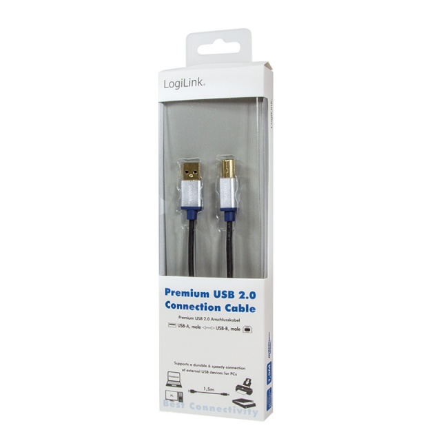 LogiLink Premium USB 2.0 Connection kaabel, USB-A Male to USB-B Male, 2m