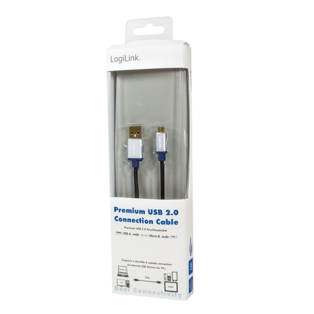 LogiLink Premium USB 2.0 Connection kaabel, USB A Male to Micro B Male, 1m