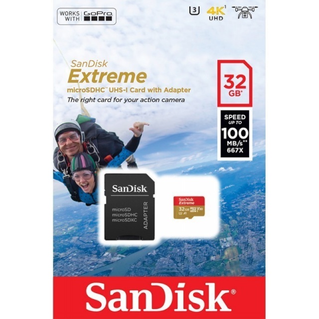 SanDisk mälukaart microSDHC Extreme 32GB Action A1 100MB/s + adapter