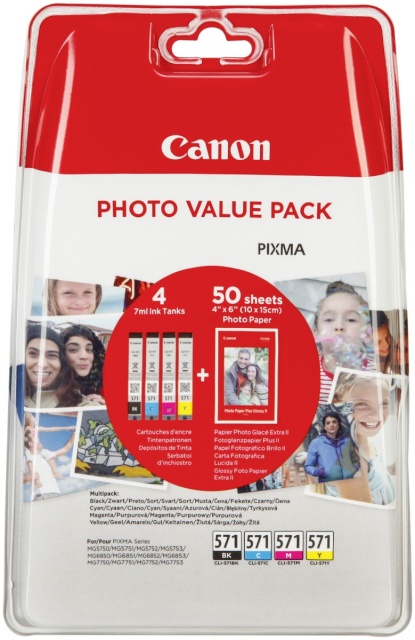 Canon tindikassett CLI-571 foto Value Pack C/M/Y/BK PP-201 10x15 cm 50 Bl.