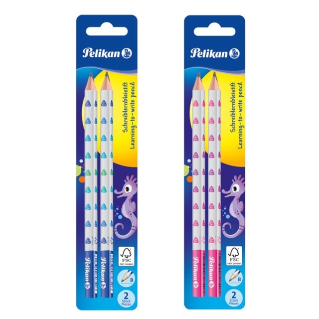 Pelikan harilik pliiats, jäme, kolmnurkne, 2 tk, sinine või roosa