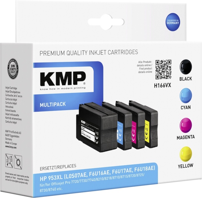 KMP tindikassett H166VX Multipack BK/C/M/Y asendustoode: 953 XL