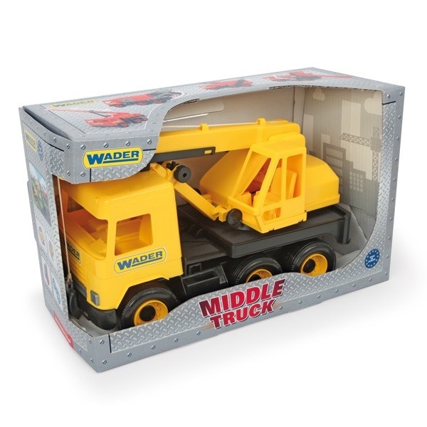 Wader mänguauto WAD-32122 Middle Truck Crane kollane 38cm in box