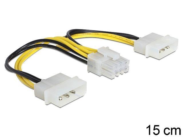 Delock kaabel Power 8 Pin EPS > 2 x 4 Pin molex, 15 cm