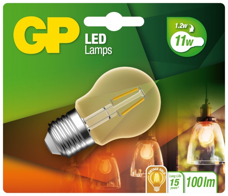 Gp Batteries LED-lambipirn Mini Globus kuldne E27 2W (25W), Filament