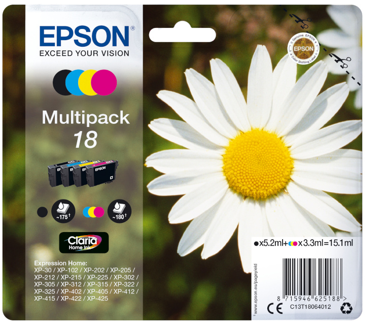Epson 18 Multipack Ink cartridge, must, cyan, magenta, kollane