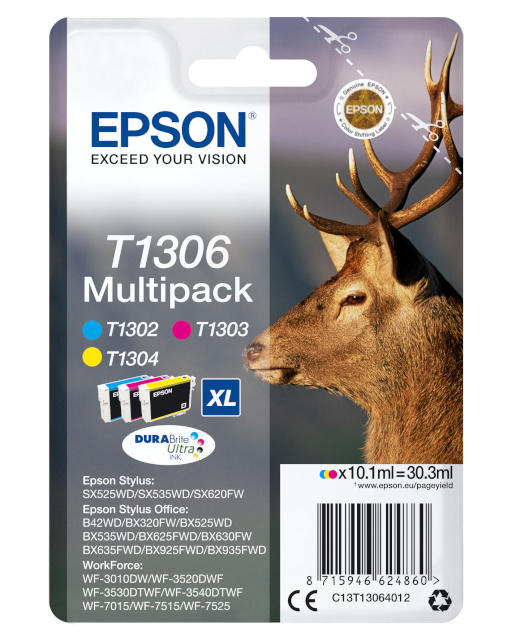 Epson DURABrite Ultra Ink T1306 Cartrigde, Cyan, magenta, kollane