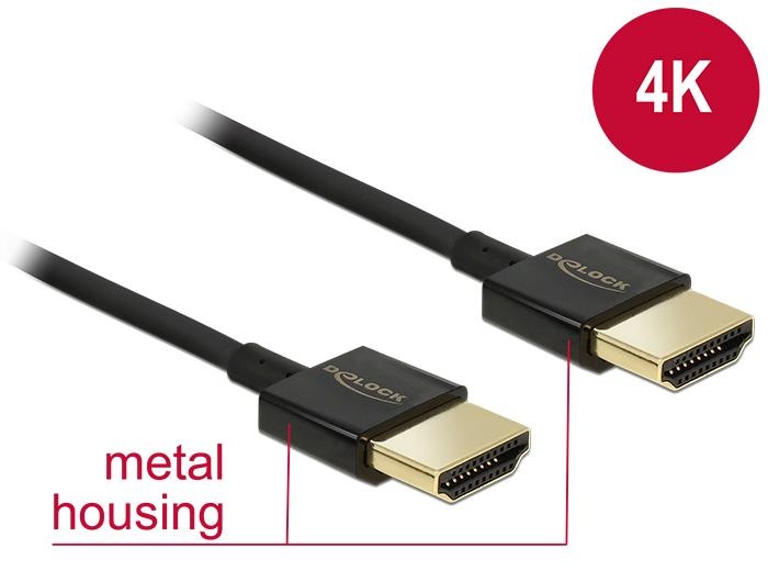 Delock kaabel High Speed HDMI with Ethernet A male > A male 3D 4K 3m Slim