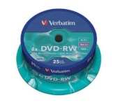 Verbatim toorikud DVD-RW 4x 4.7GB 25tk Cake Box Matt hõbedane 43639