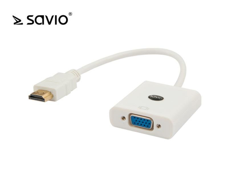 Savio adapter CL-27/B (HDMI M to D-Sub (VGA) F; 10 cm; valge)