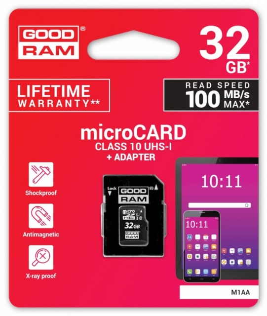 Goodram mälukaart microSDHC 32GB CL10 + adapter