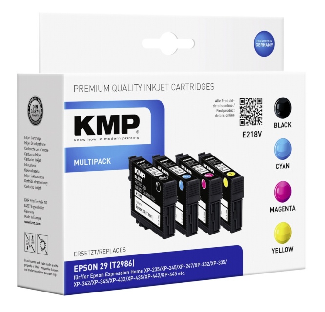 KMP tindikassett E218V Multipack BK/C/M/Y asendustoode: T2986