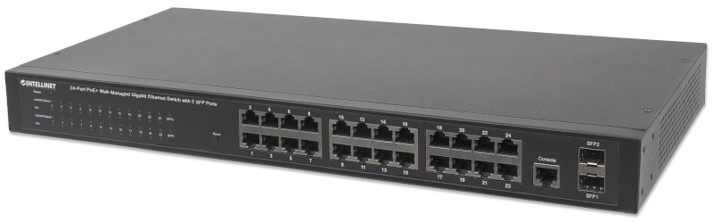 Intellinet switch 24-Ports GE Web-Managed SNMP 2xMini Gbic PoE+