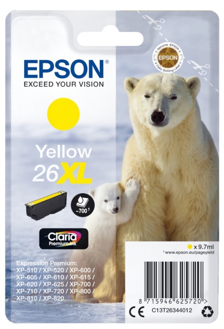Epson tindikassett XL kollane Claria Premium T263 T2634