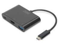 Digitus Multi Adapter, 1xHDMI 4K 30Hz UHD 1xUSB Type C Power Delivery, 1xUSB A to USB 3.1 Type C, black