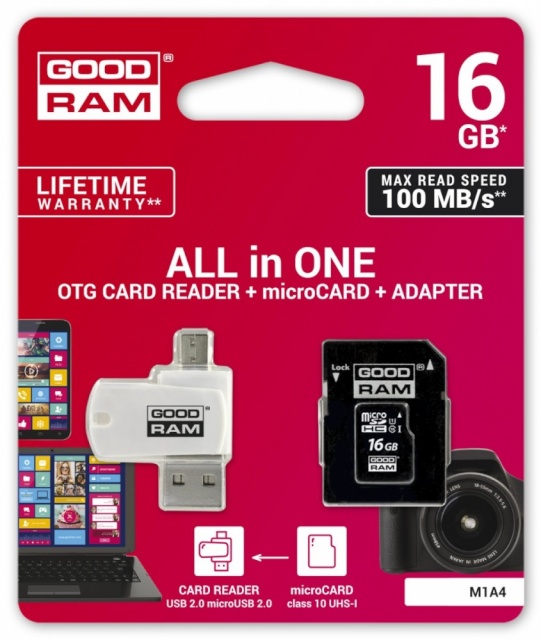 Goodram mälukaart microSDHC card 16GB CL10 + adapter + lugeja