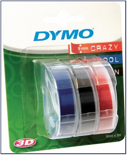 Dymo etiketilint 3D Label Tape 9mm 3m Glossy, 3-pakk must/punane/sinine