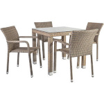H4Y Aiamööblikomplekt LARACHE laud ja 4 tooli (2102) lauaplaat: läbipaistev klaas, alumiiniumraam plastikpunutisega
