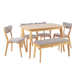 H4Y Söögilauakomplekt JONNA 4-tooli ja pingiga (10515, 10516), lauaplaat: MDF tammespooniga, jalad ja raam: kummipuu