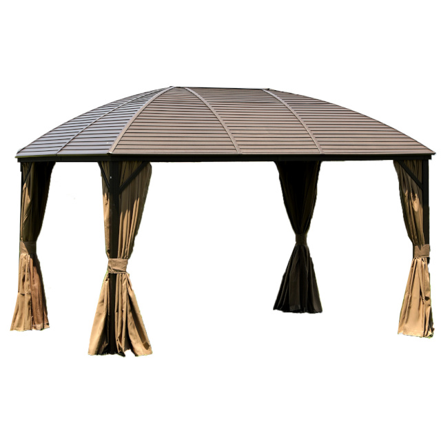 H4Y Varikatus SUNSET 3x4m, pruun alumiiniumraam, metallkatus, külgedel beežid kardinad ja nailon sääsevõrgud