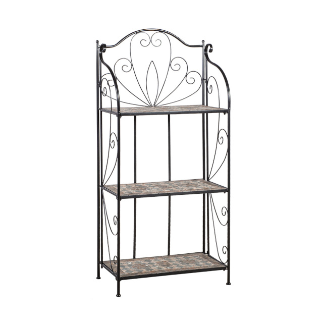 Riiul MOSAIC 60x30xH128cm, 3-riiuliga, mosaiikplaat: tumehall/pruun kivi, metallraam, värvus: must