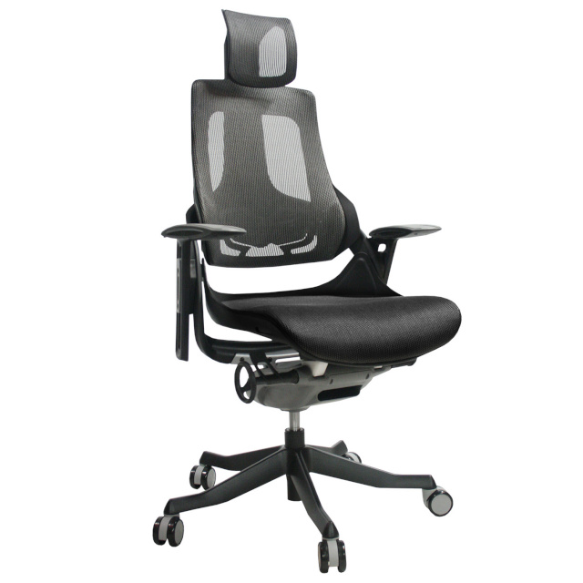 H4Y Töötool WAU peatoega 65x49xH112-129cm, iste: must kangas, seljatugi: hall võrkkangas, must korpus