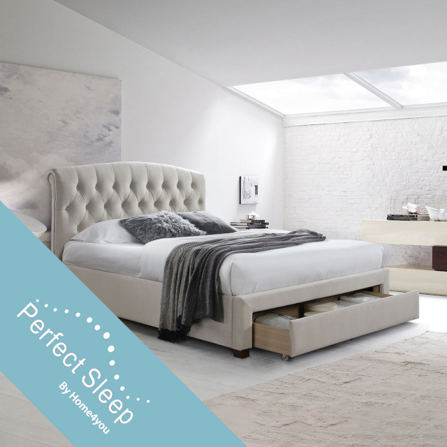 H4Y Voodi NATALIA sahtliga, madratsiga HARMONY DELUX (85266) 160x200cm, kangaga kaetud korpus, värvus: šampanja