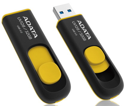 A-Data mälupulk DashDrive UV128 16GB USB 3.0 must+kollane