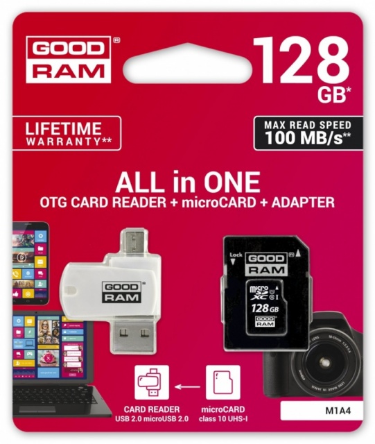 Goodram mälukaart microSDXC 128GB CL10 + adapter + reader