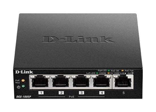 D-Link switch DGS-1005P/E 5-Port Desktop Gigabit PoE+ Swit