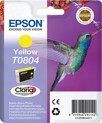 Epson tindikassett T0804 kollane | Stylus Photo R265/285/360,RX560/585/685