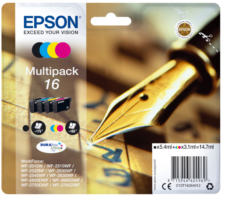 Set Epson tindikassett T1626 CMYK must/tsüaan/magenta/kollane Multi Pack | WF-2010/25x0