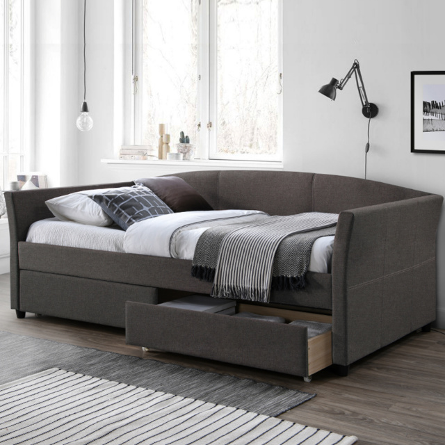 H4Y Voodi GENESIS 2-sahtliga, ilma madratsita, 90x200cm, kangaga kaetud korpus, värvus: hall