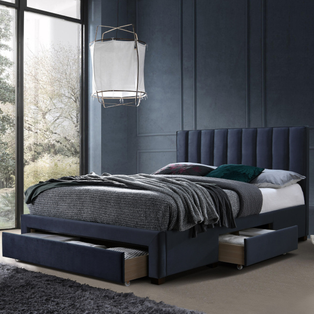 H4Y Voodi GRACE 3-sahtliga, ilma madratsita, 160x200cm, kangaga kaetud korpus, värvus: sinine