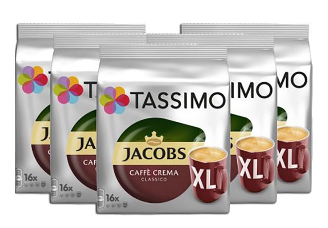 Tassimo kohvikapslid Jacobs Caffe Crema Classico XL, 16tk, 5-pakk
