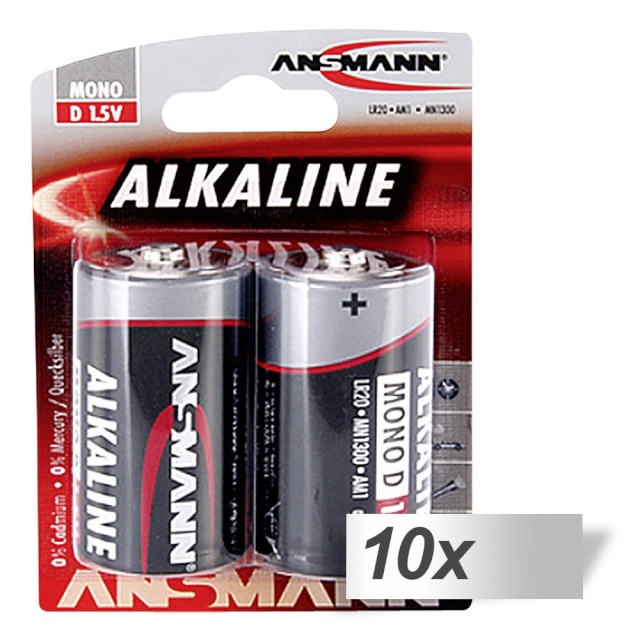 Ansmann patarei 10x2 Alkaline Mono D LR 20 punane-Line