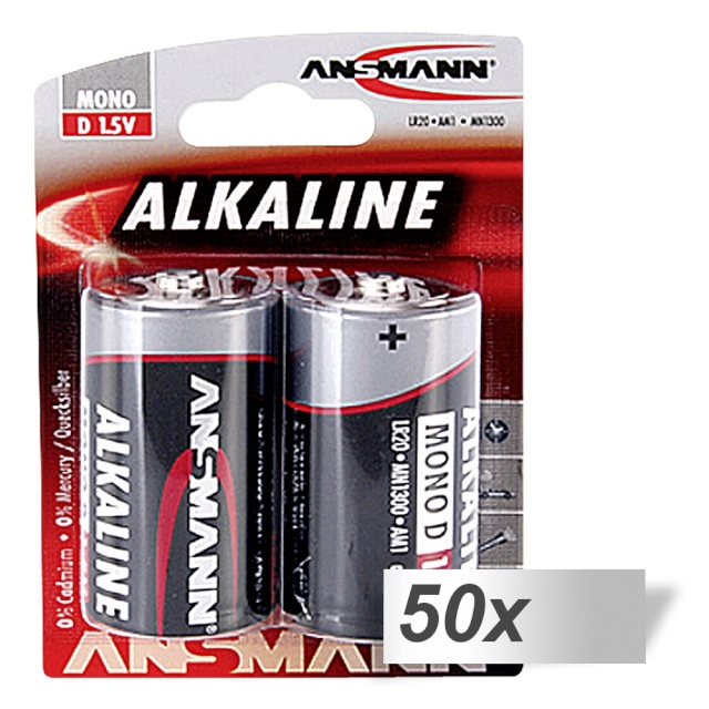 Ansmann patarei 50x2 Alkaline Mono D LR 20 punane-Line