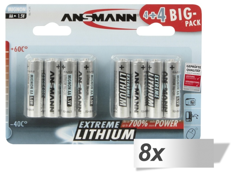 Ansmann patarei 8x 4+4 Extreme Lithium AA Mignon LR 6 Big Pack
