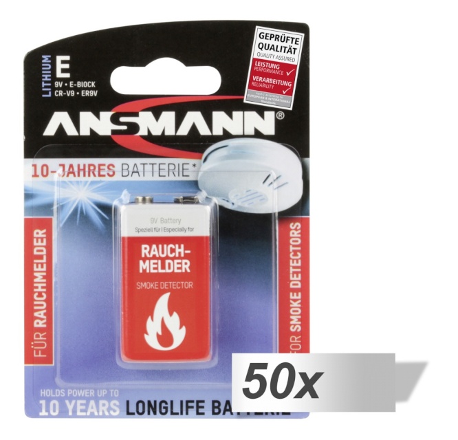 Ansmann patarei 50x1 Lithium 9V-Block specifically for Smoke Detector