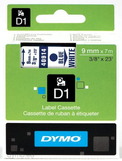 Dymo etiketiprinteri etiketid D1 9mm blue/white