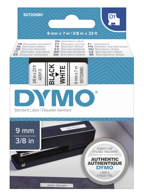 Dymo etiketiprinteri etiketid D1 9mm 40913 must/valge 